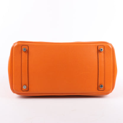 HERMES Birkin 30 Veau Swift Orange Silver Metal Fittings Handbag □J: 2006