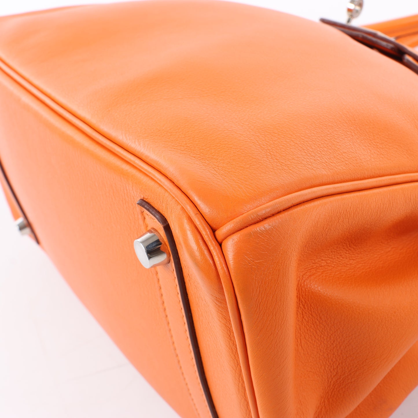 HERMES Birkin 30 Veau Swift Orange Silver Metal Fittings Handbag □J: 2006