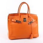 HERMES Birkin 30 Veau Swift Orange Silver Metal Fittings Handbag □J: 2006