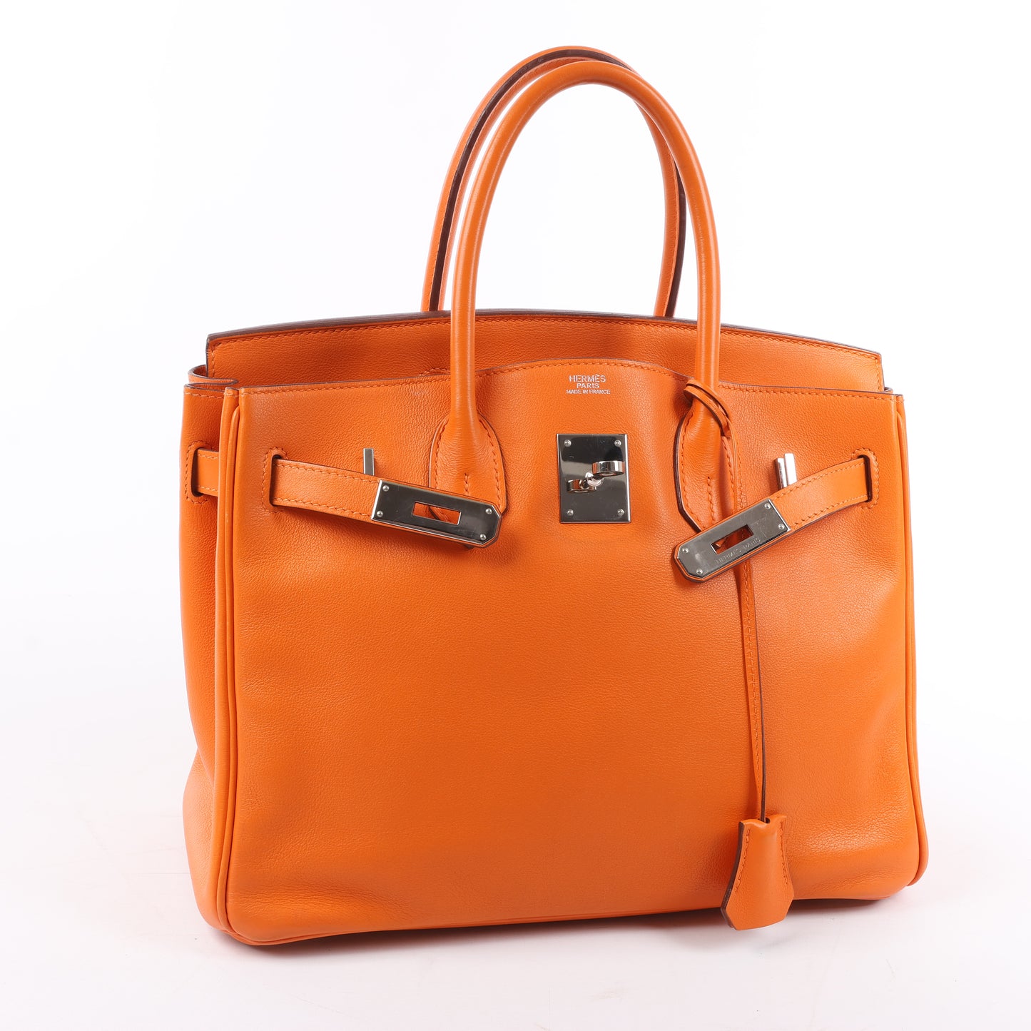 HERMES Birkin 30 Veau Swift Orange Silver Metal Fittings Handbag □J: 2006