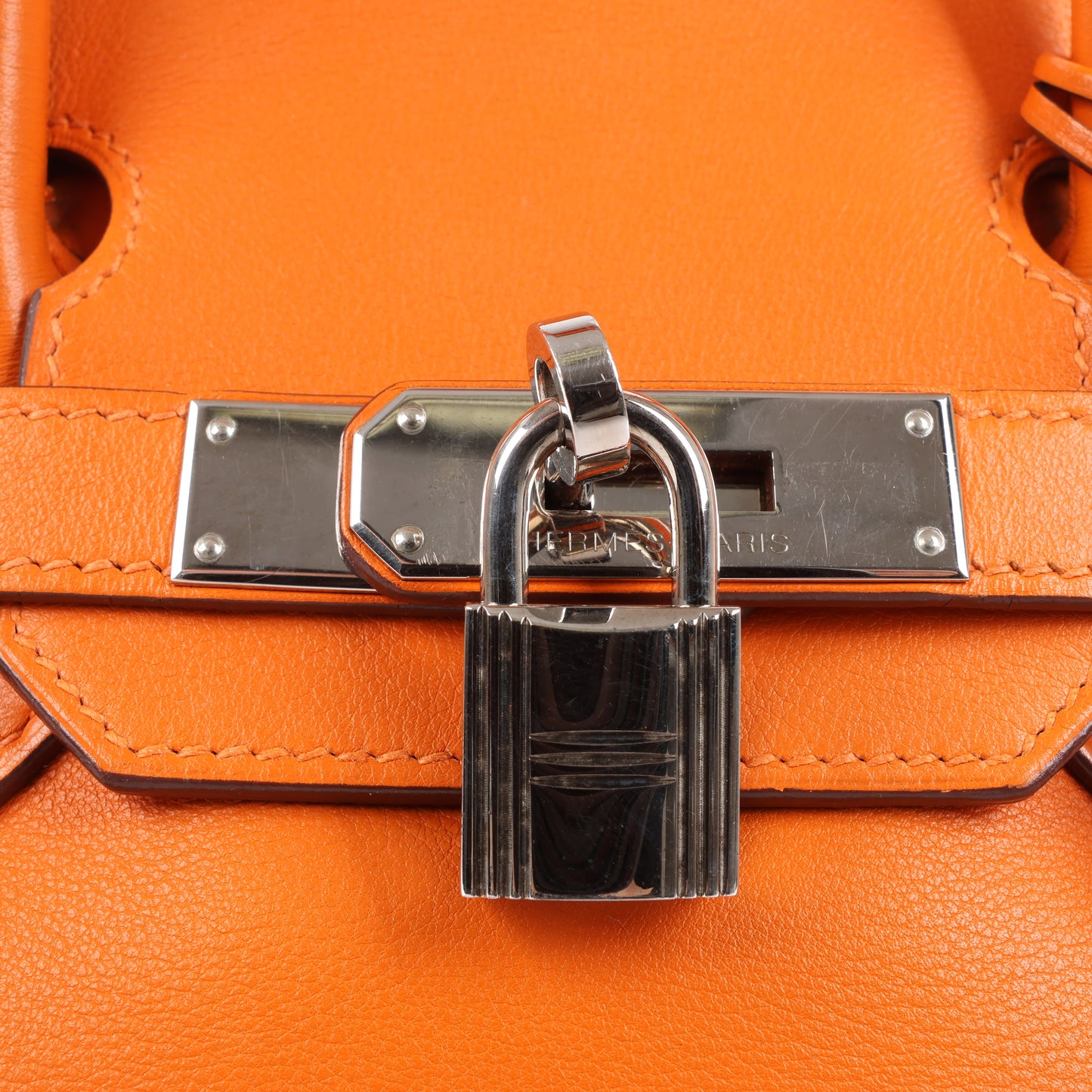 HERMES Birkin 30 Veau Swift Orange Silver Metal Fittings Handbag □J: 2006