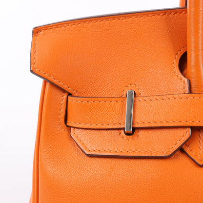HERMES Birkin 30 Veau Swift Orange Silver Metal Fittings Handbag □J: 2006