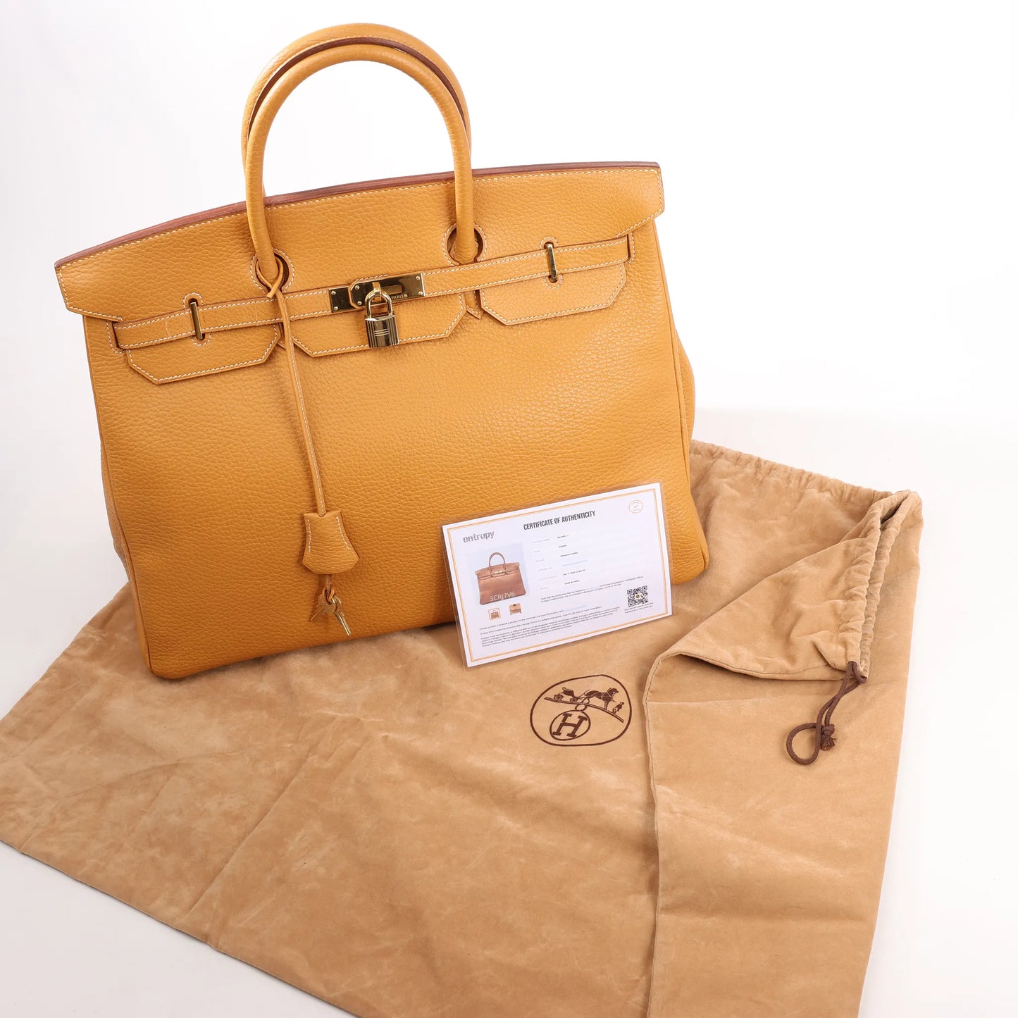 HERMES Birkin 40 Le Tournay Fjord Handbag in Natural sable ○W:1993