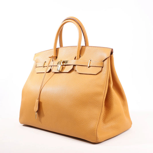 HERMES Birkin 40 Le Tournay Fjord Handbag in Natural sable ○W:1993