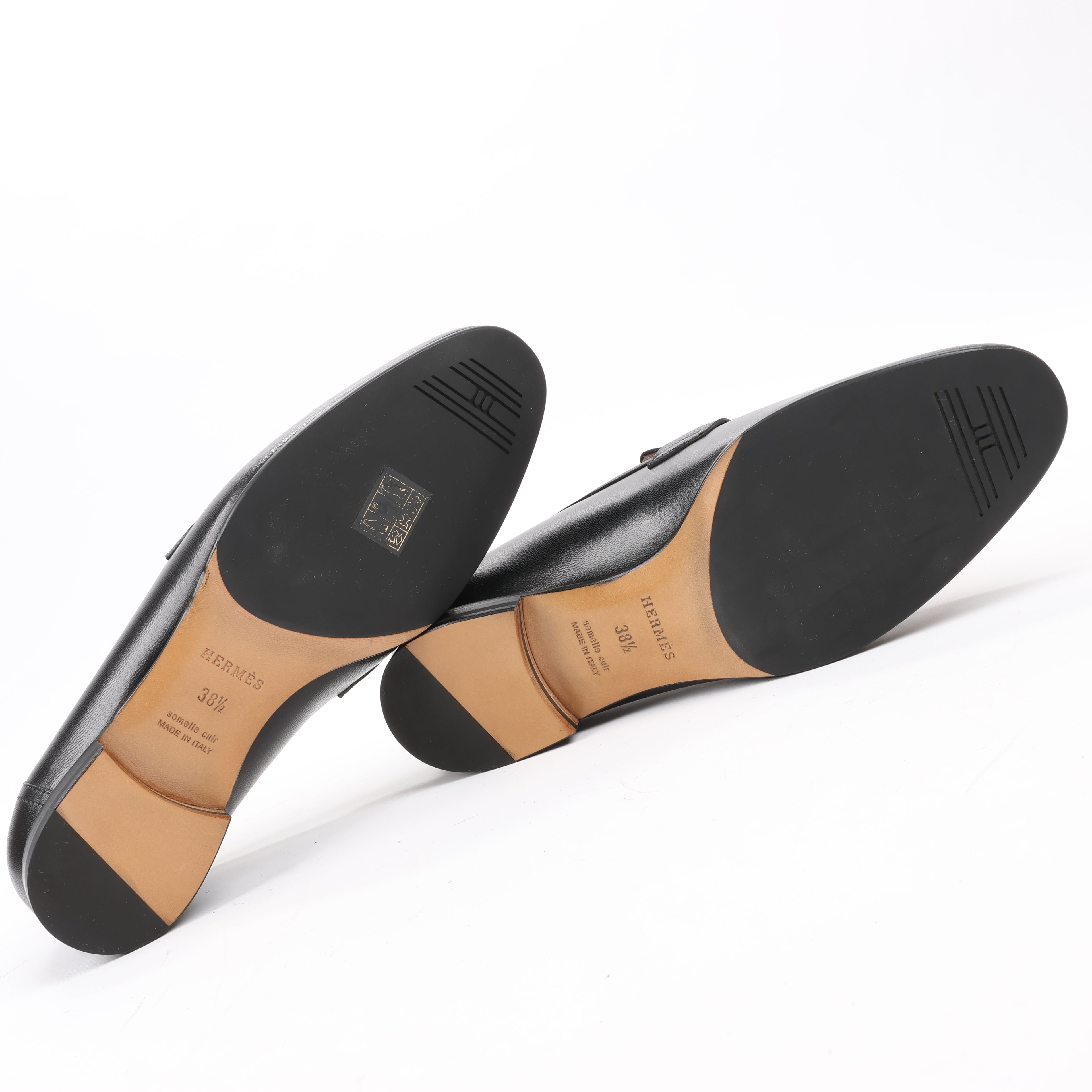 HERMES Paris Leather Loafers in Black, Size 38.5 EU