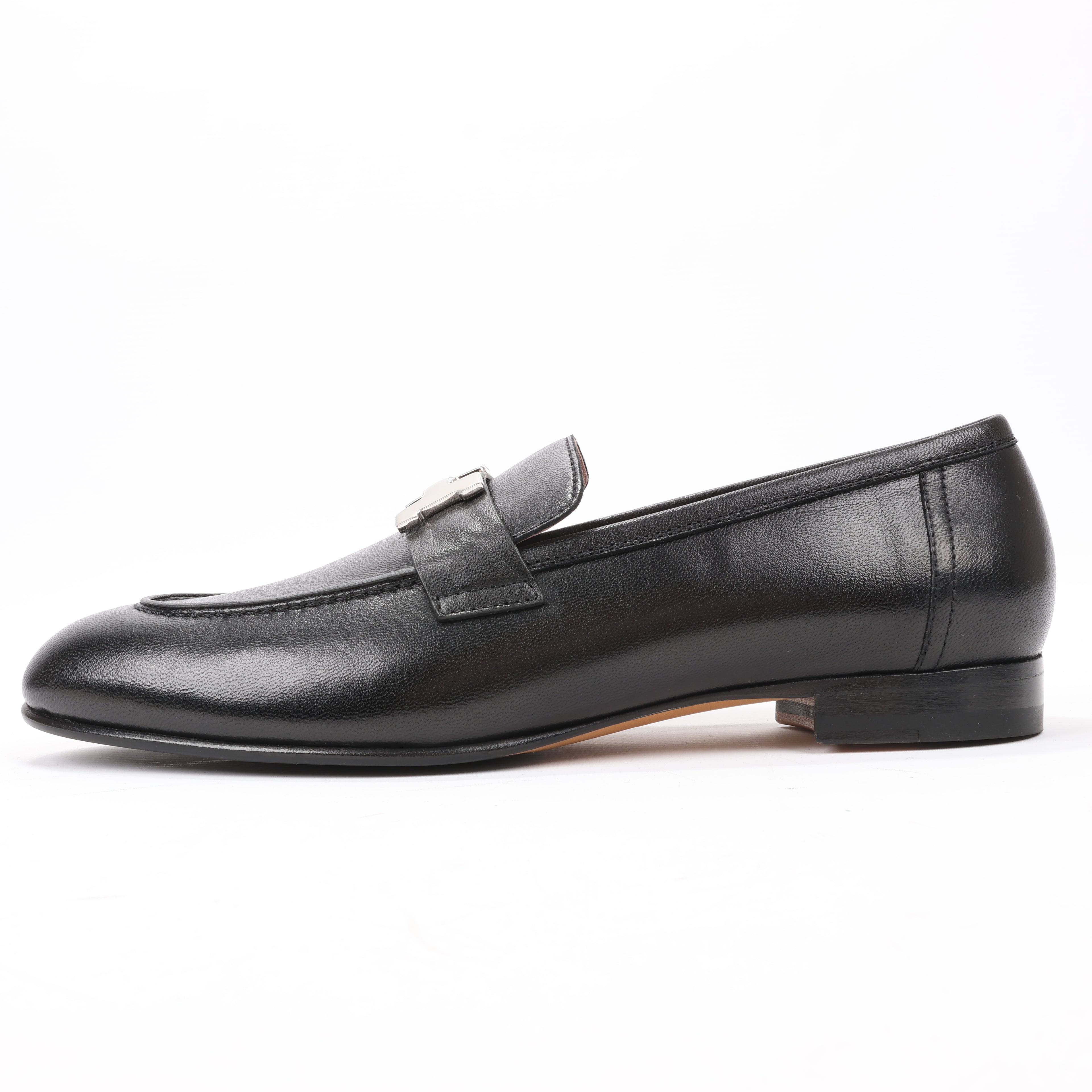 HERMES Paris Leather Loafers in Black, Size 38.5 EU