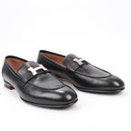HERMES Paris Leather Loafers in Black, Size 38.5 EU