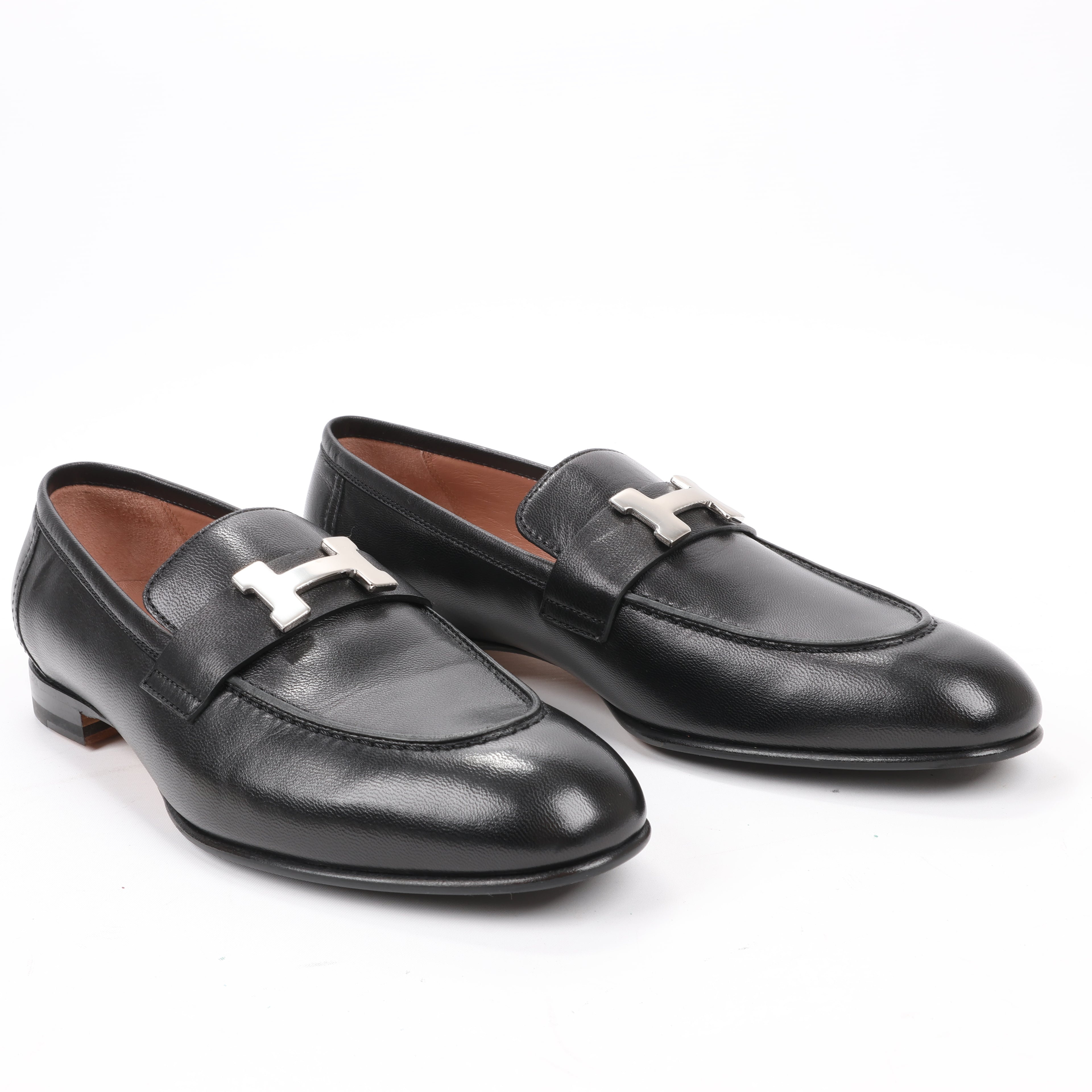 HERMES Paris Leather Loafers in Black, Size 38.5 EU