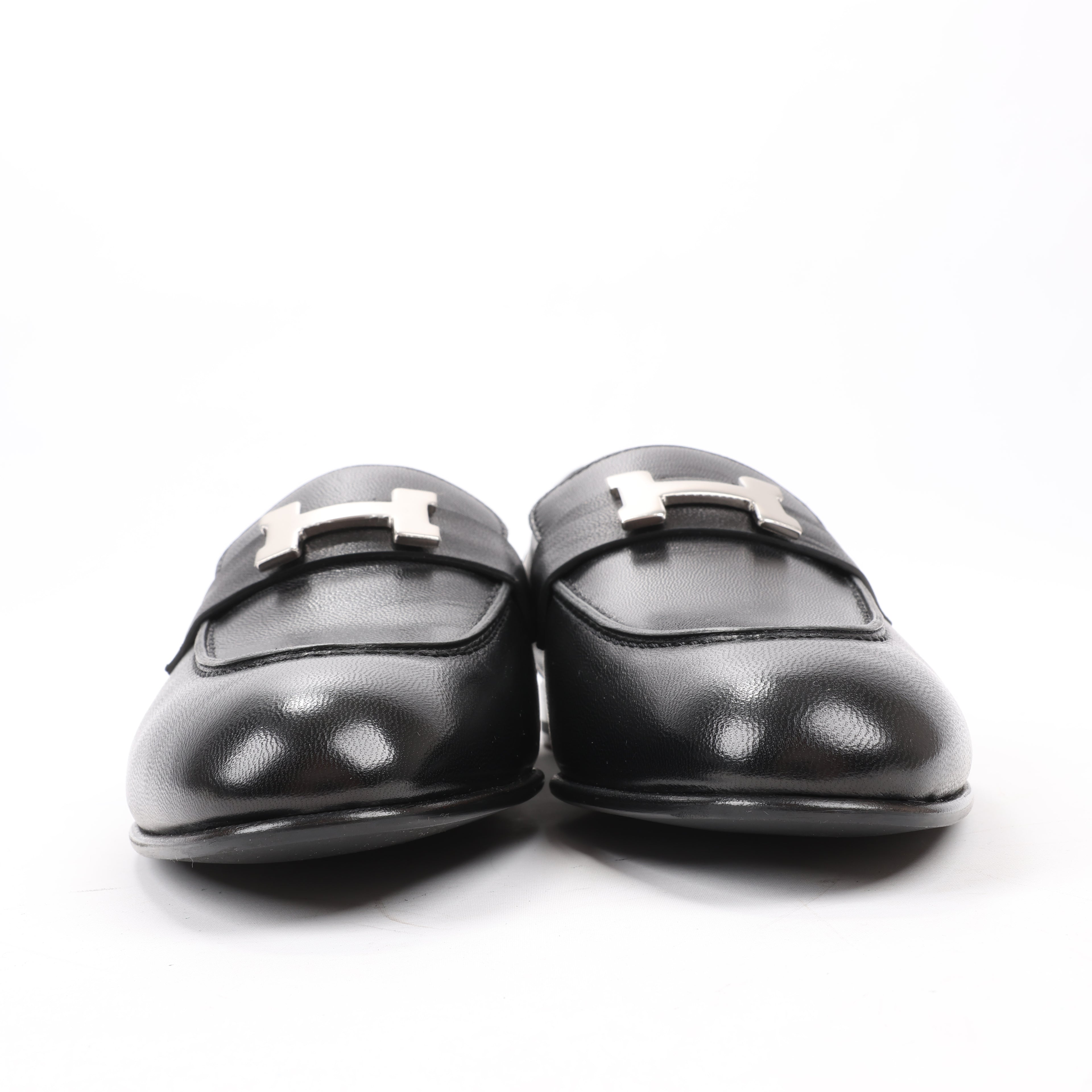 HERMES Paris Leather Loafers in Black, Size 38.5 EU
