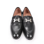 HERMES Paris Leather Loafers in Black, Size 38.5 EU