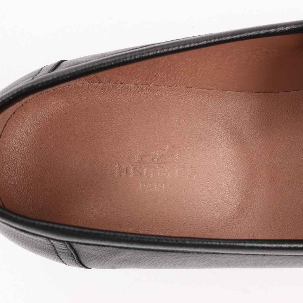 HERMES Paris Leather Loafers in Black, Size 38.5 EU