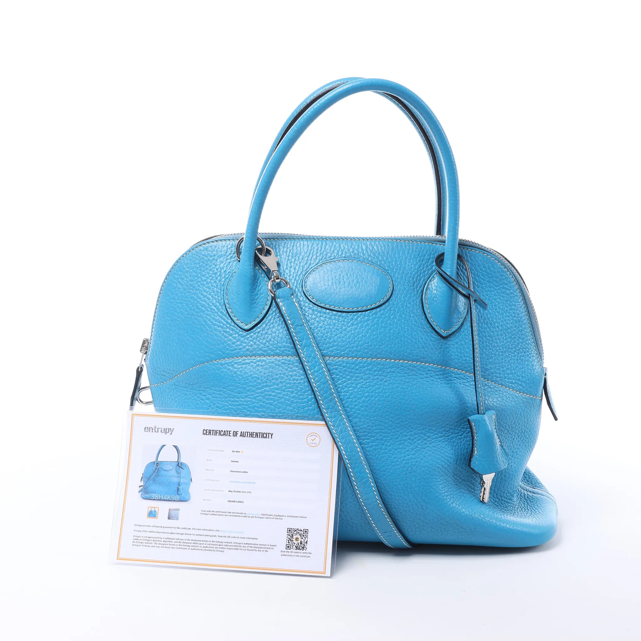 HERMES Bolide 31 Taurillon Clemence 2Way Handbag in Blue □I: 2005