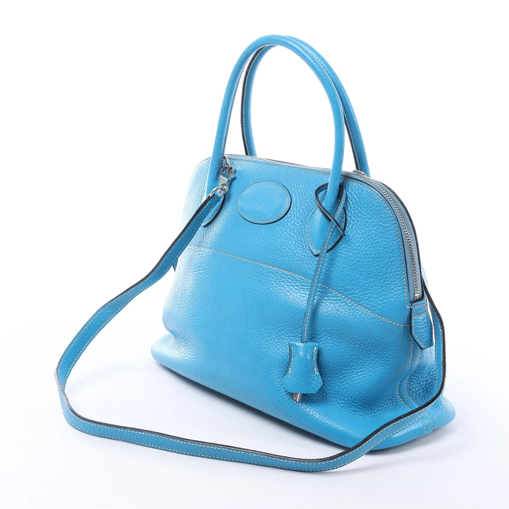 HERMES Bolide 31 Taurillon Clemence 2Way Handbag in Blue □I: 2005