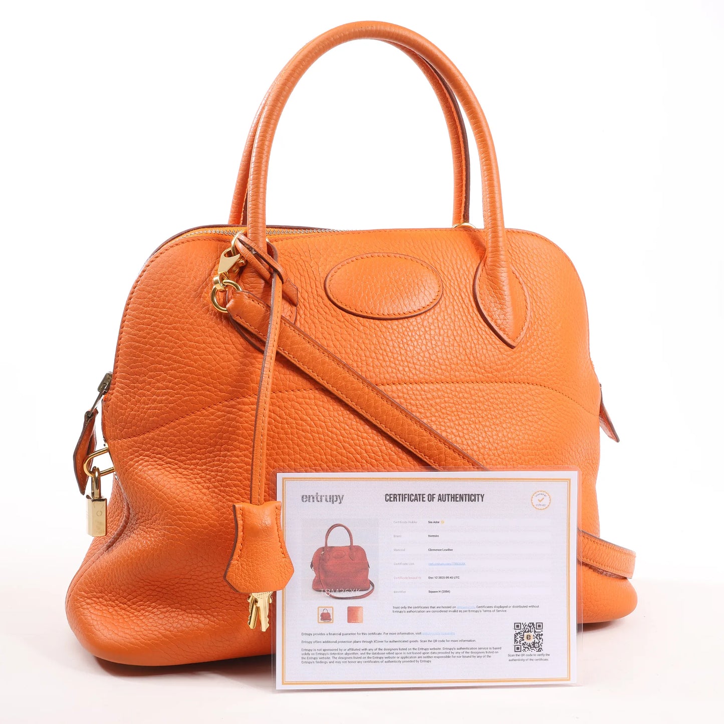 HERMES Bolide 31 Taurillon Clemence 2Way Handbag in Orange □H: 2004