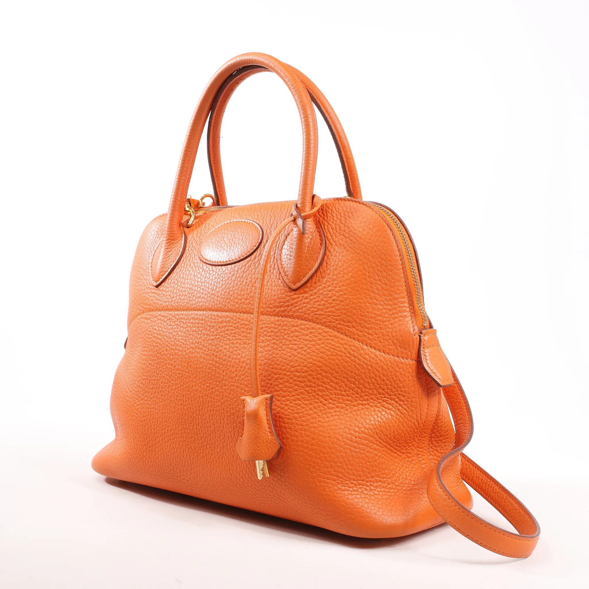 HERMES Bolide 31 Taurillon Clemence 2Way Handbag in Orange □H: 2004