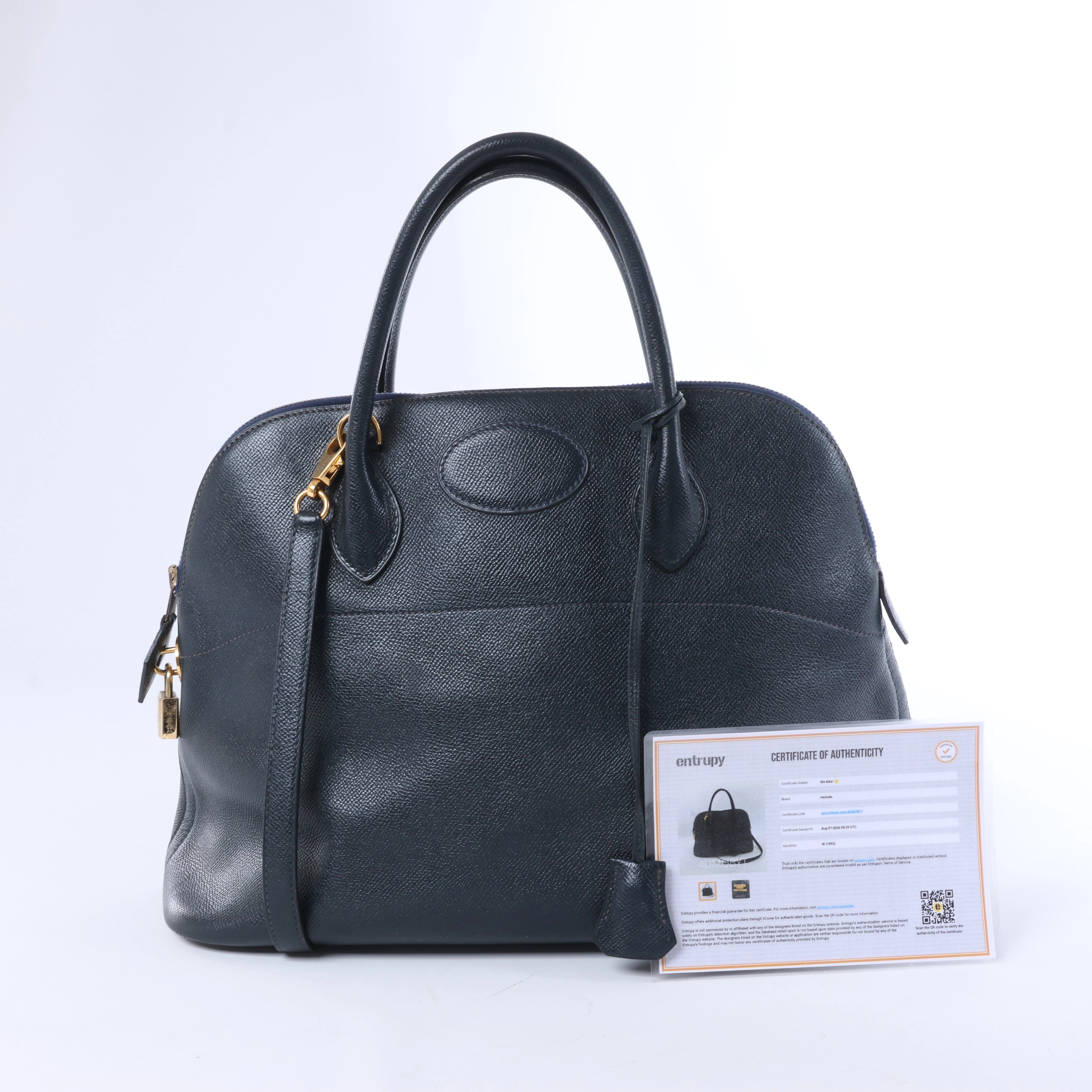Bolso de mano HERMES Bolide 35 Cushbell Rouge vif con herrajes de metal dorado ○W:1993