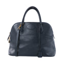 Hermès Bolide 35 dark Blue Indigo textured leather handbag with rounded top handles, gold-tone hardware, padlock and shoulder strap.