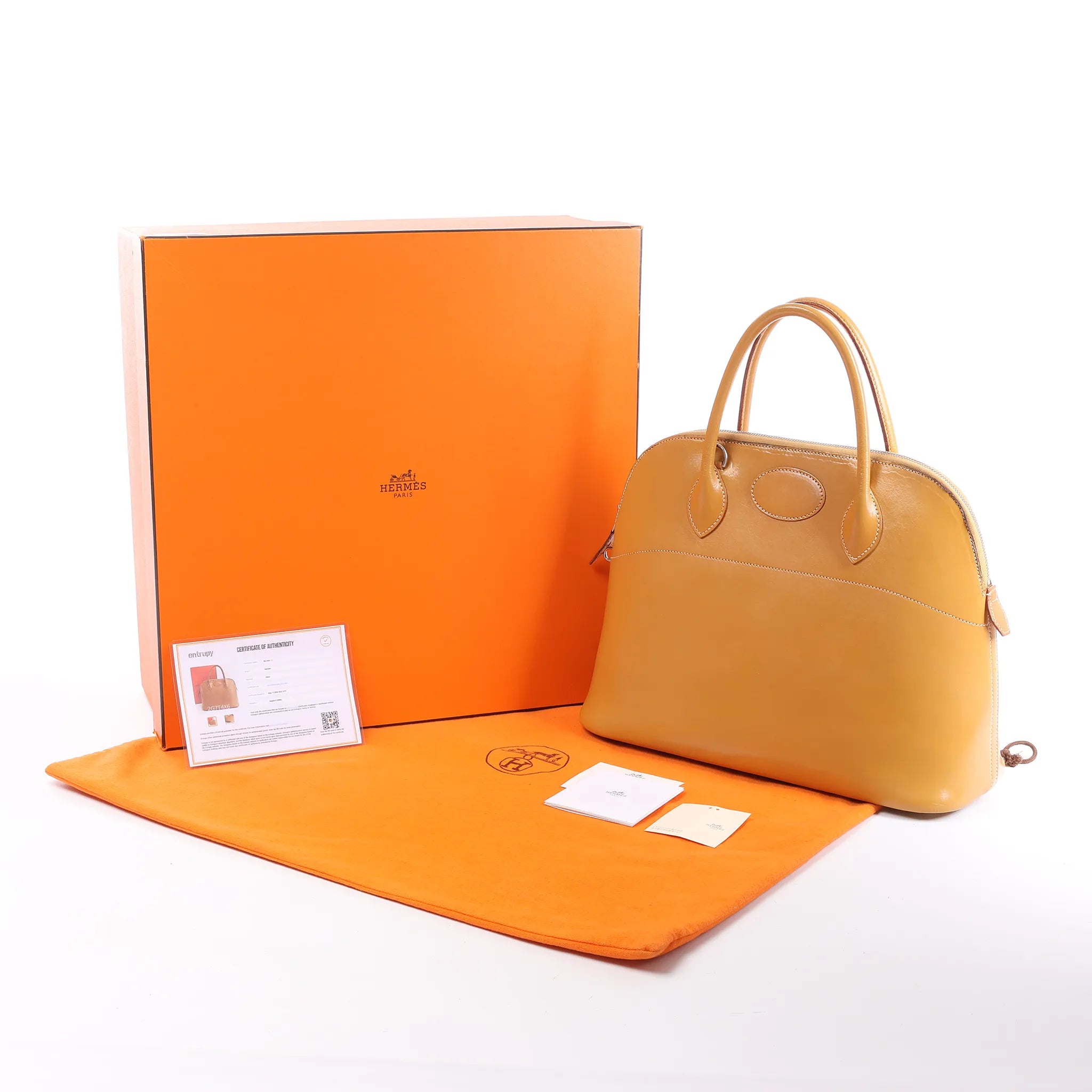 HERMES Bolide 35 Leather Handbag in Natural Brown □D: 2000