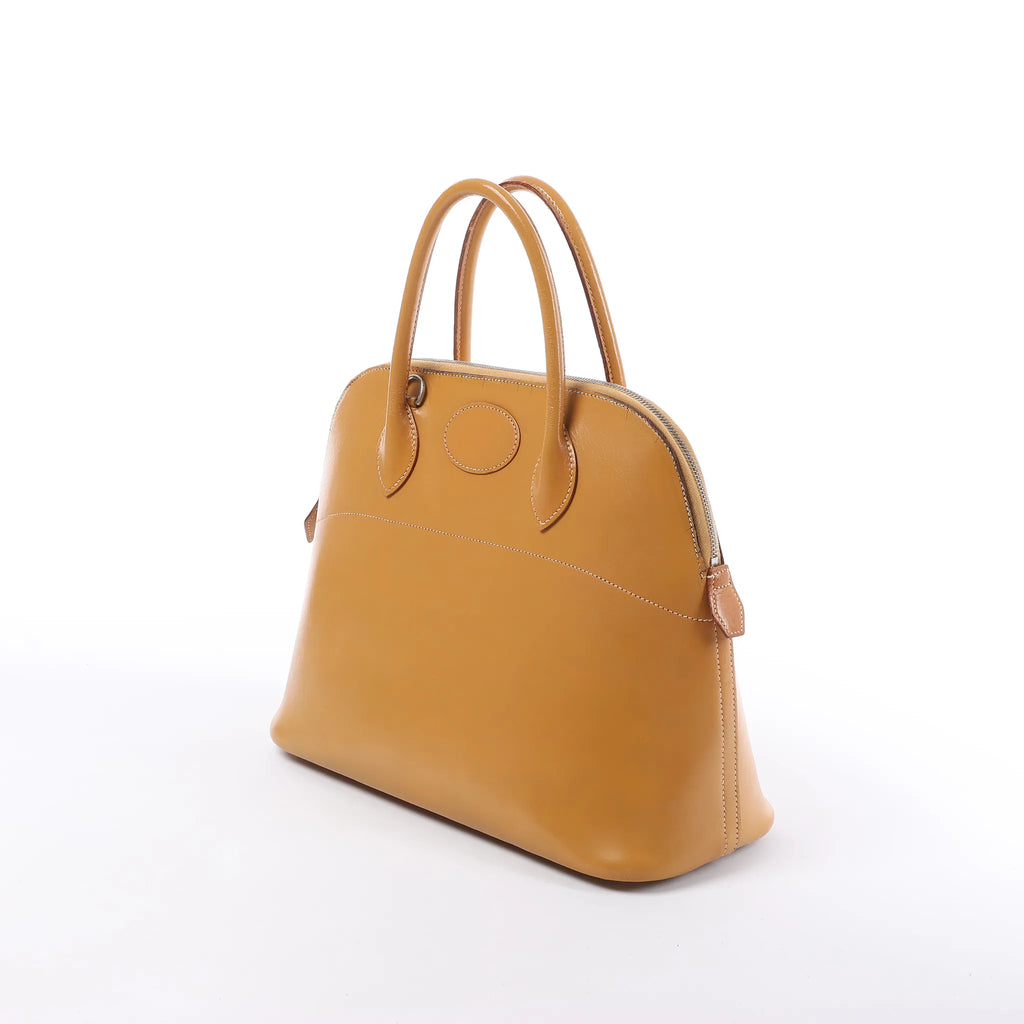 HERMES Bolide 35 Leather Handbag in Natural Brown □D: 2000