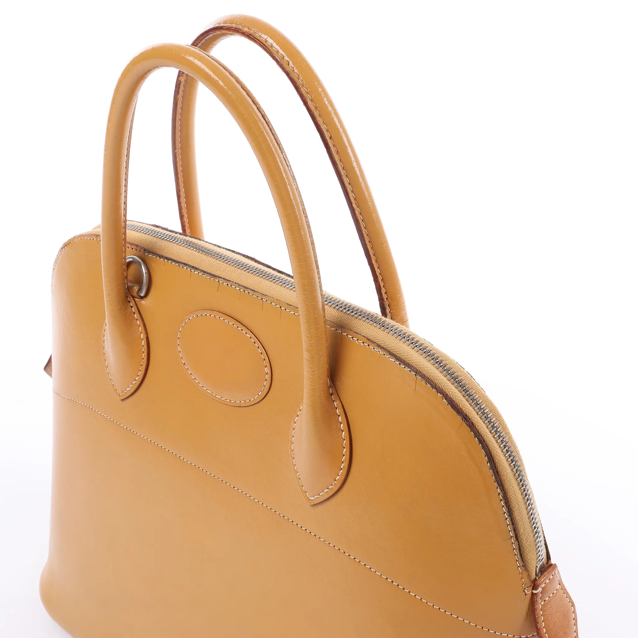 HERMES Bolide 35 Leather Handbag in Natural Brown □D: 2000