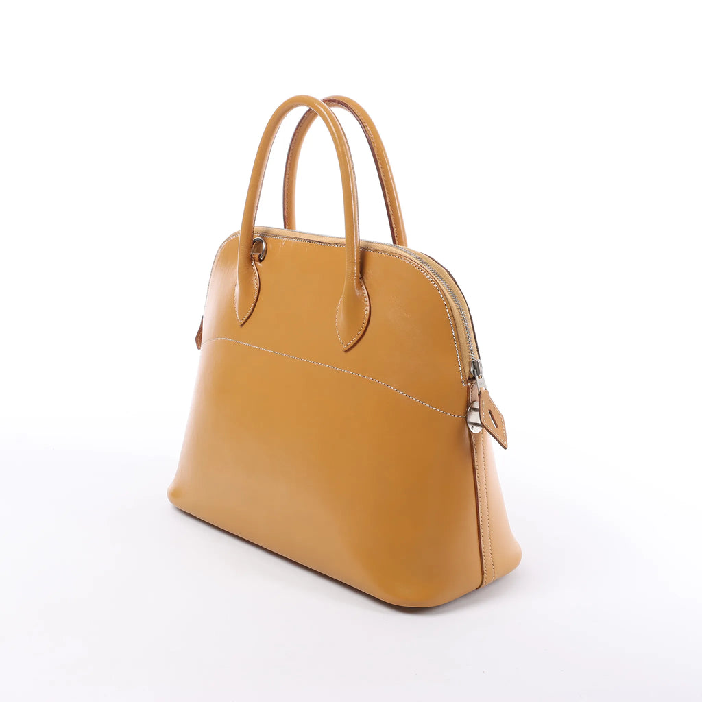 HERMES Bolide 35 Leather Handbag in Natural Brown □D: 2000