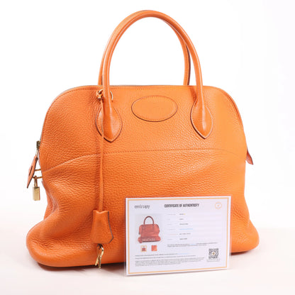 HERMES Bolide 35 Taurillon Clemence Handbag in Orange □G:2003