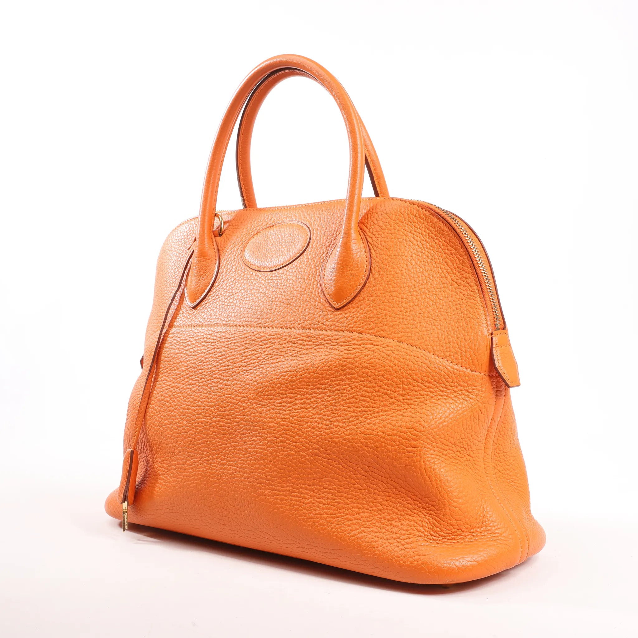 HERMES Bolide 35 Taurillon Clemence Handbag in Orange □G:2003