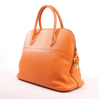 HERMES Bolide 35 Taurillon Clemence Handbag in Orange □G:2003