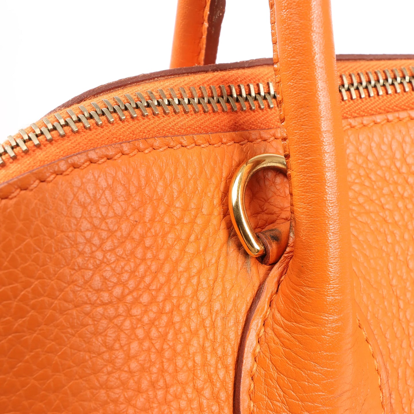 HERMES Bolide 35 Taurillon Clemence Handbag in Orange □G:2003