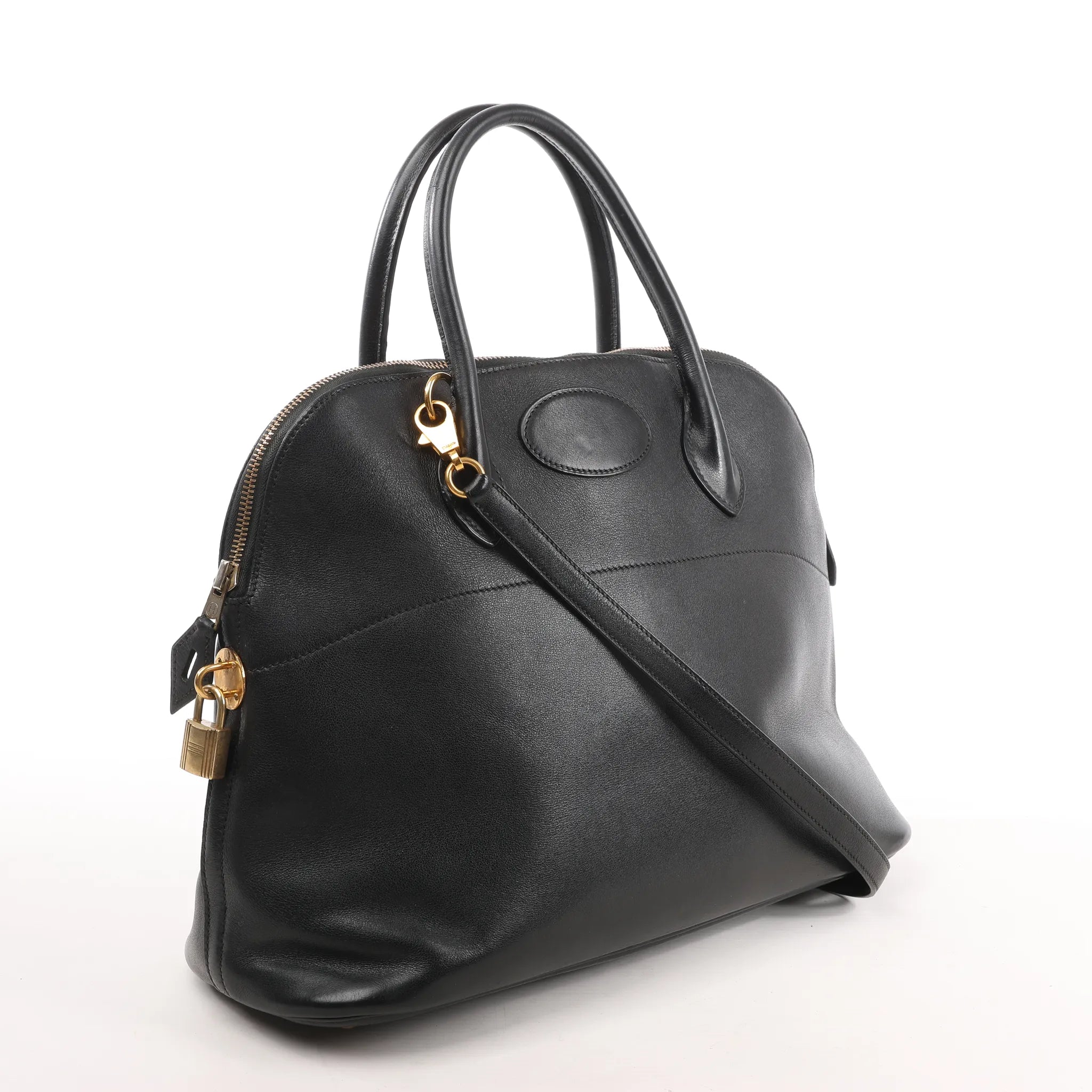 HERMES Bolide 35 Veau Gulliver 2Way Handbag in Black ○Y:1995
