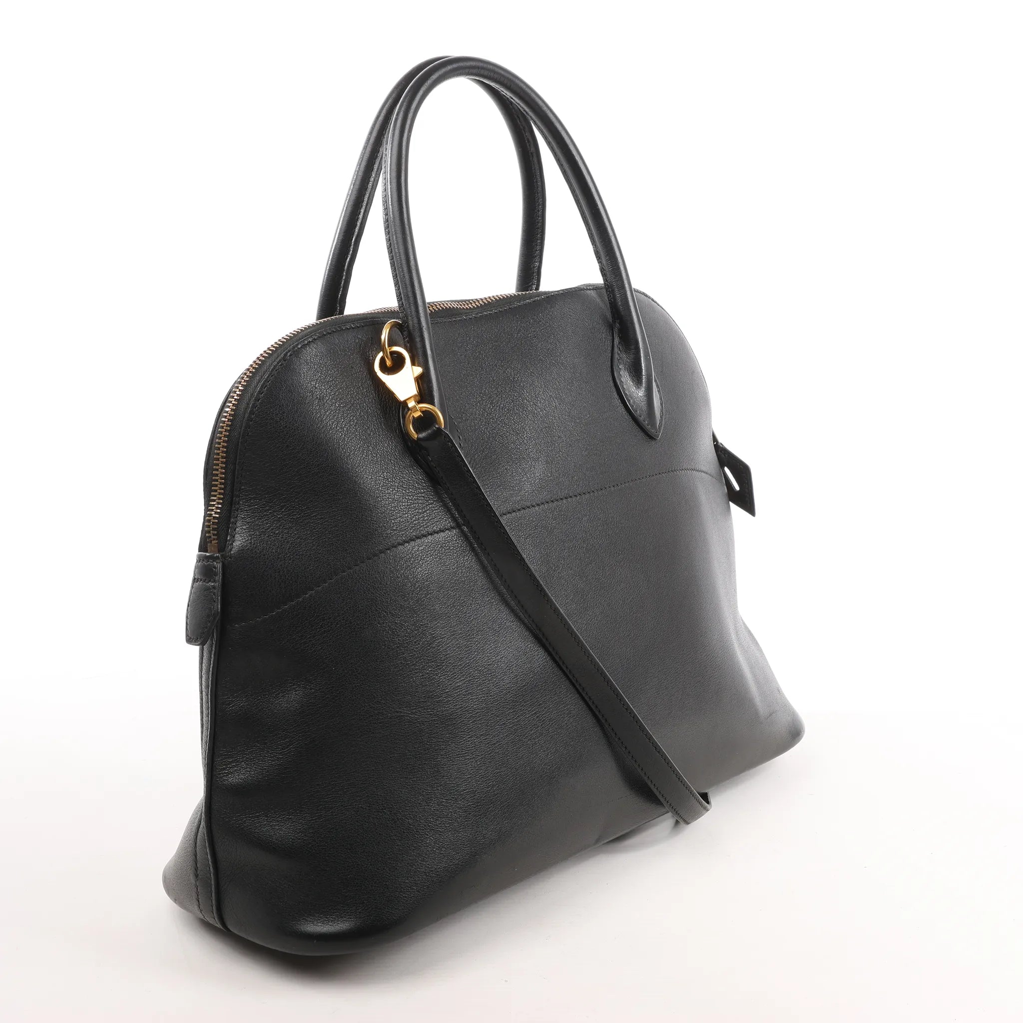 HERMES Bolide 35 Veau Gulliver 2Way Handbag in Black ○Y:1995