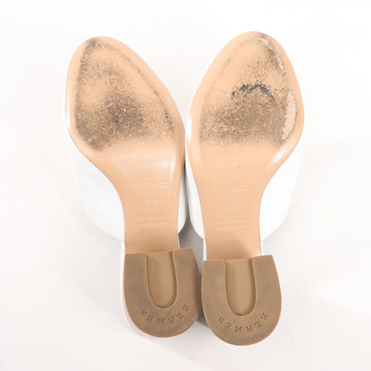 Hermès Camilla Leather Louris Buckle Mule Sandals in White, Size 37.5 EU