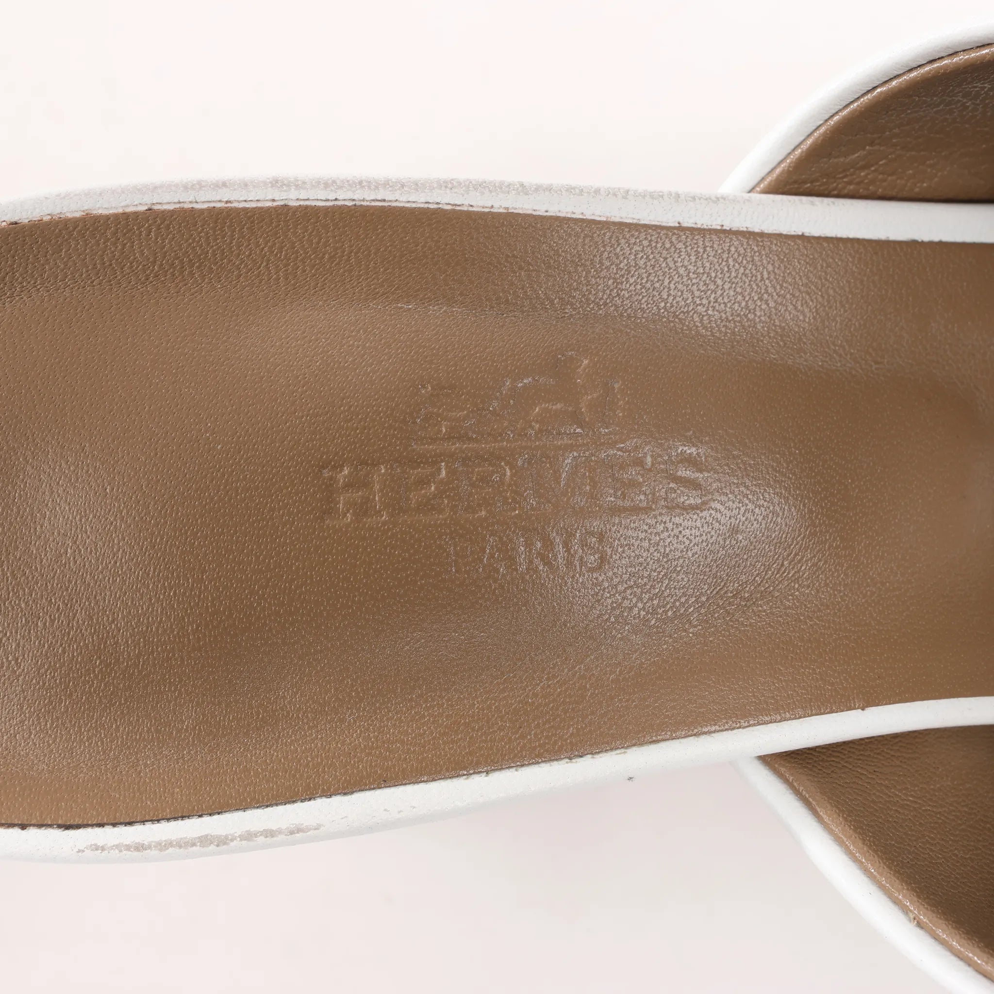 Hermès Camilla Leather Louris Buckle Mule Sandals in White, Size 37.5 EU