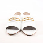 Hermès Camilla Leather Louris Buckle Mule Sandals in White, Size 37.5 EU