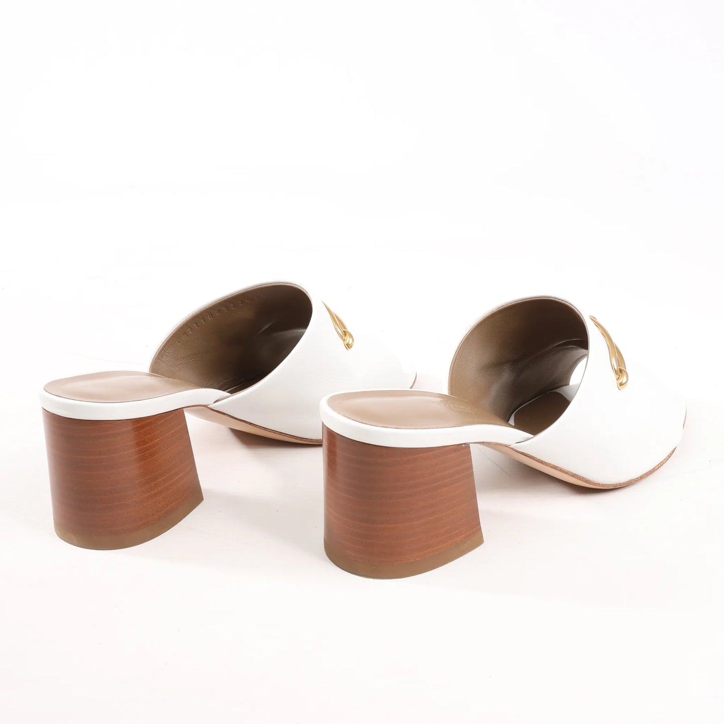 Hermès Camilla Leather Louris Buckle Mule Sandals in White, Size 37.5 EU