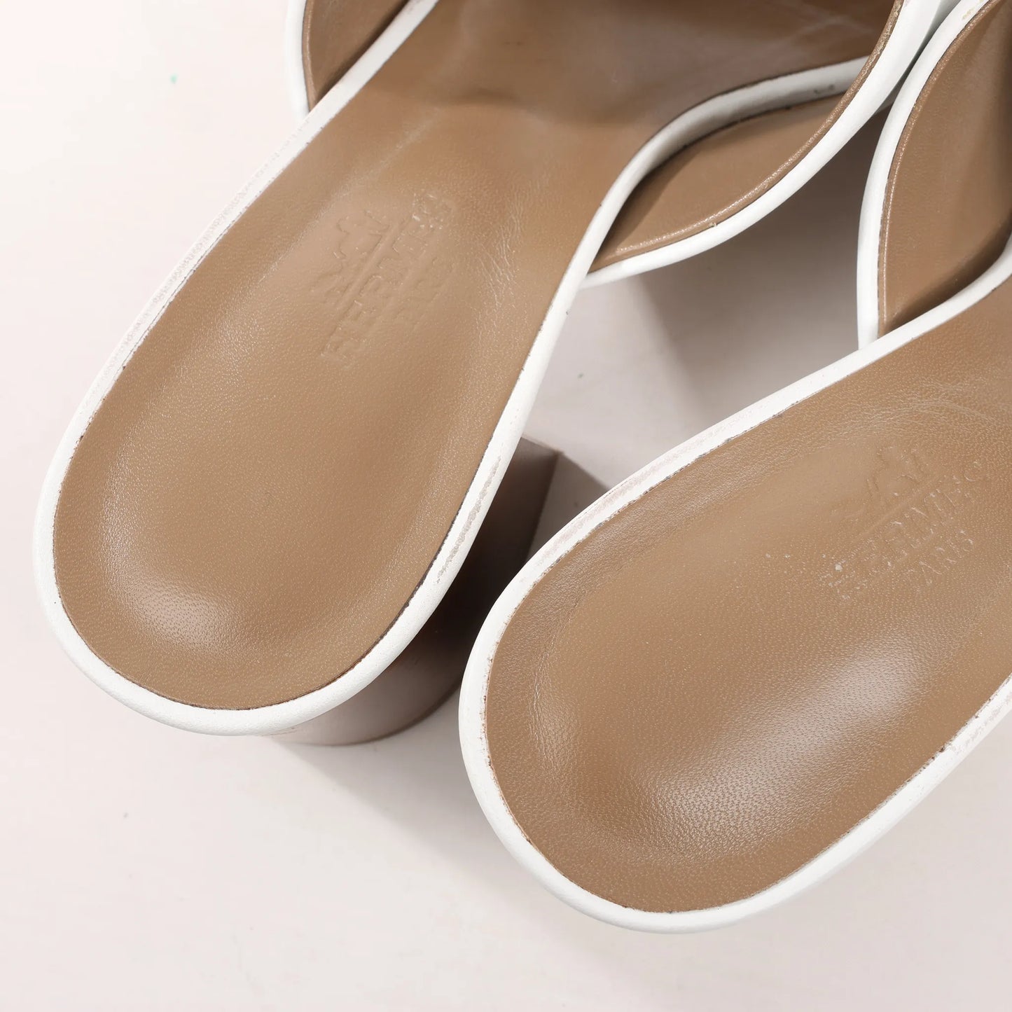 Hermès Camilla Leather Louris Buckle Mule Sandals in White, Size 37.5 EU