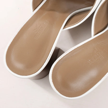 Hermès Camilla Leather Louris Buckle Mule Sandals in White, Size 37.5 EU