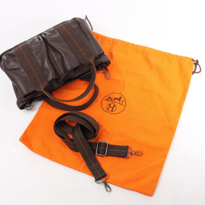 Hermes Caravan Horizontal PM Veau Derma Chocolat Silver Metal Fittings 2Way Handbag