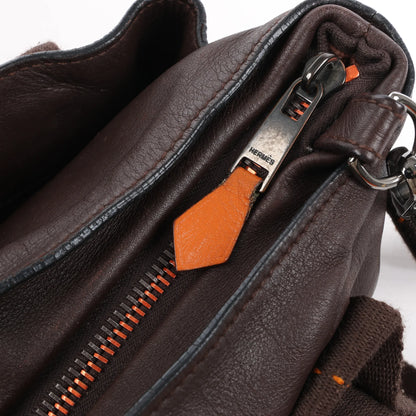 Hermes Caravan Horizontal PM Veau Derma Chocolat Silver Metal Fittings 2Way Handbag