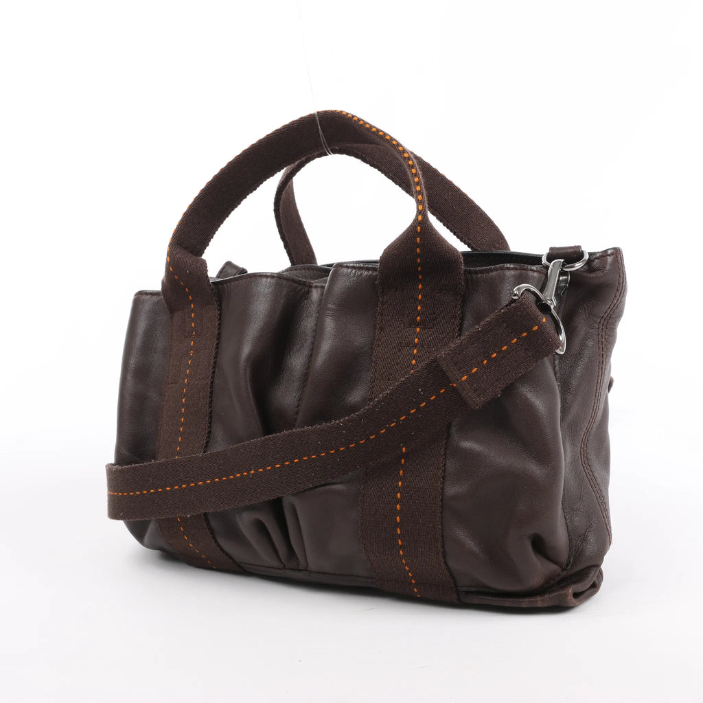 Hermes Caravan Horizontal PM Veau Derma Chocolat Silver Metal Fittings 2Way Handbag