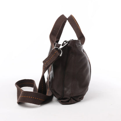 Hermes Caravan Horizontal PM Veau Derma Chocolat Silver Metal Fittings 2Way Handbag