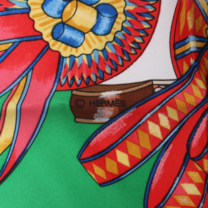 Hermès Carré 90 "Les Rubans du Cheval" Silk handkerchief in Green
