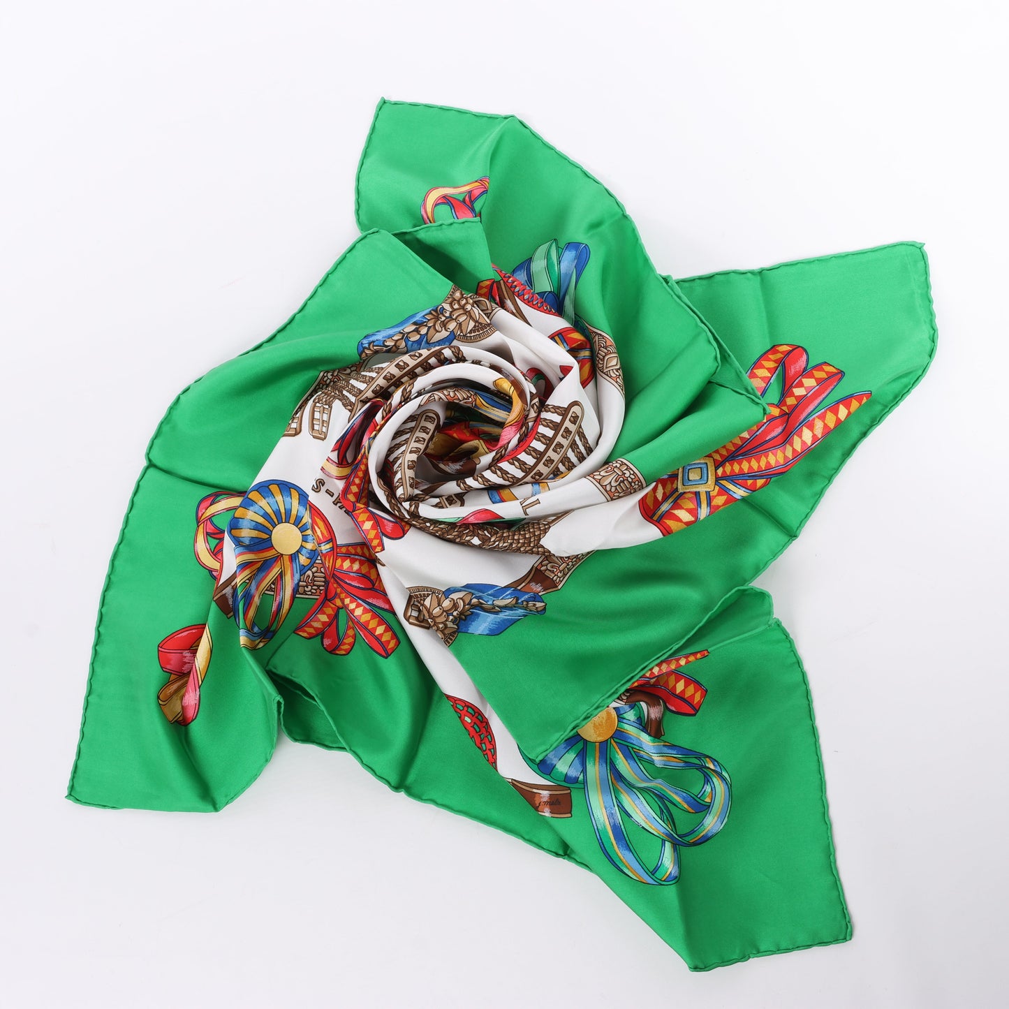 Hermès Carré 90 "Les Rubans du Cheval" Foulard 100% Soie en Vert