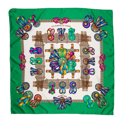 Hermès Carré 90 "Les Rubans du Cheval" Silk handkerchief in Green