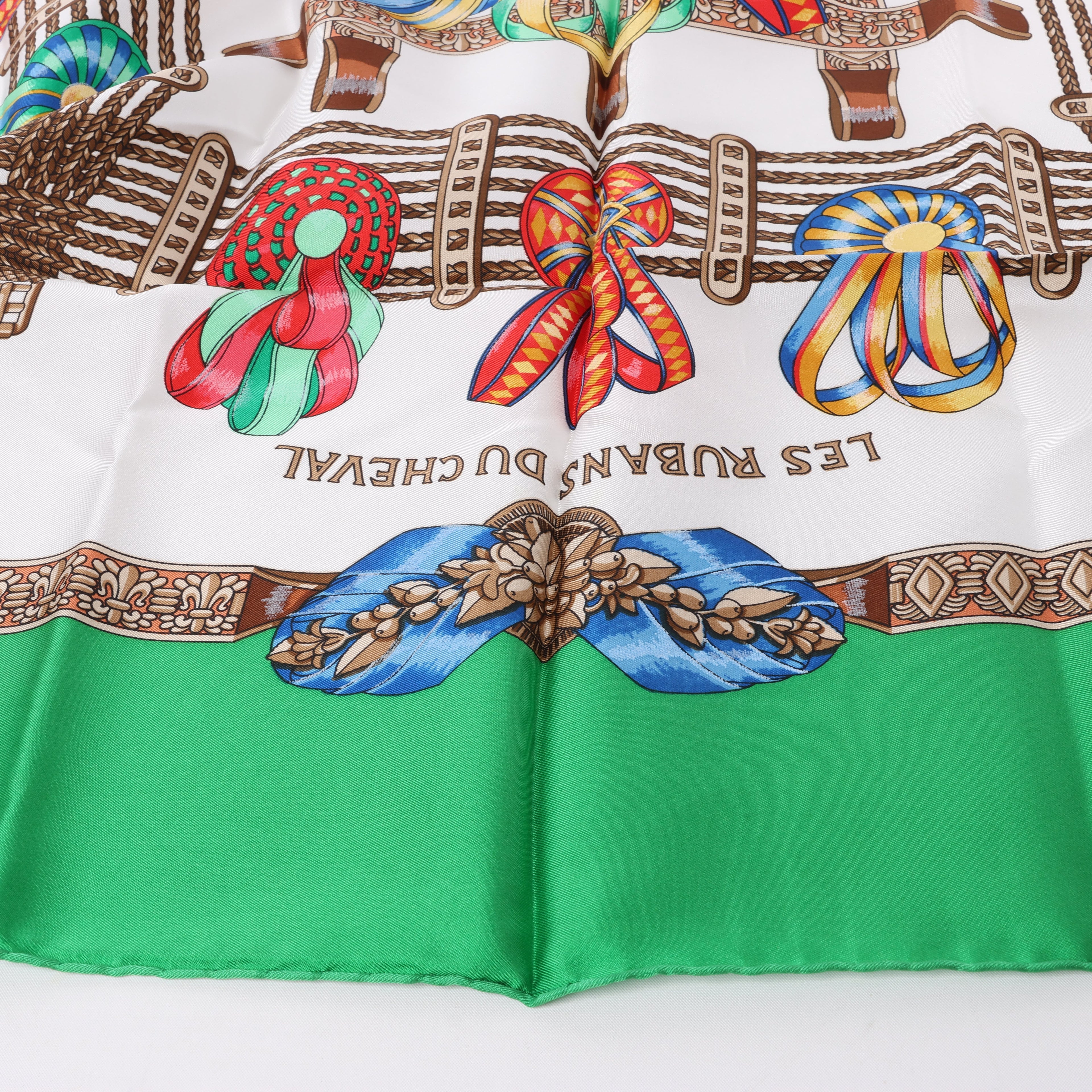 Hermès Carré 90 "Les Rubans du Cheval" Silk handkerchief in Green