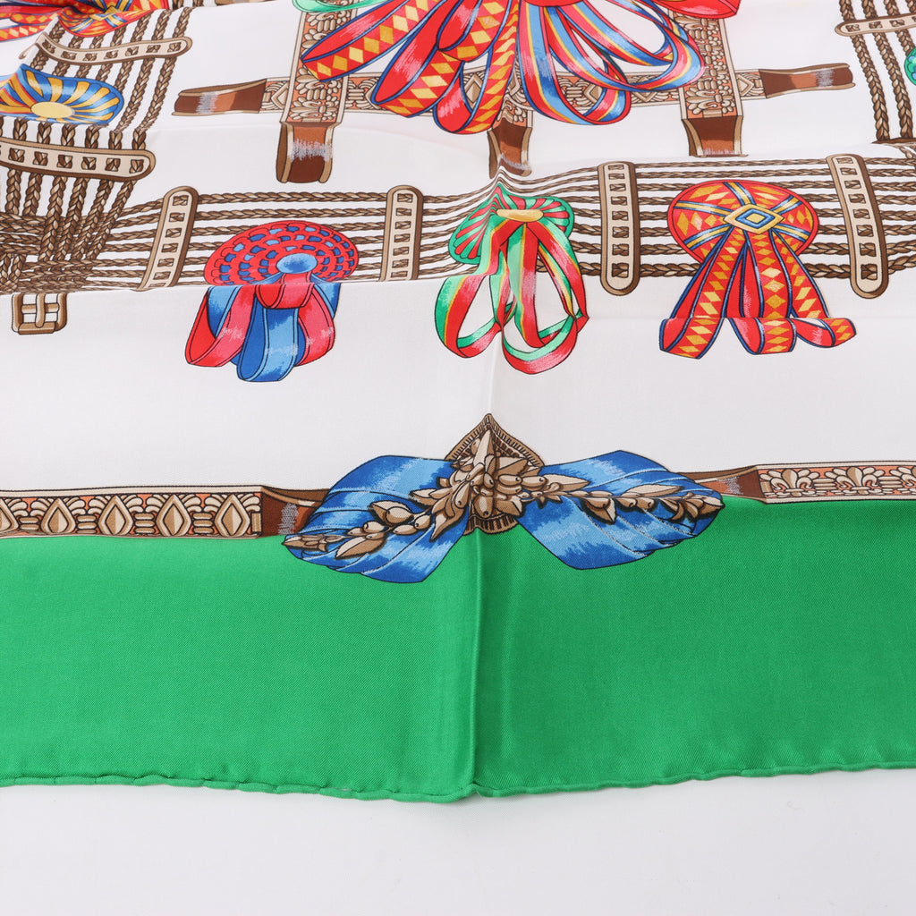 Hermès Carré 90 "Les Rubans du Cheval" Silk handkerchief in Green