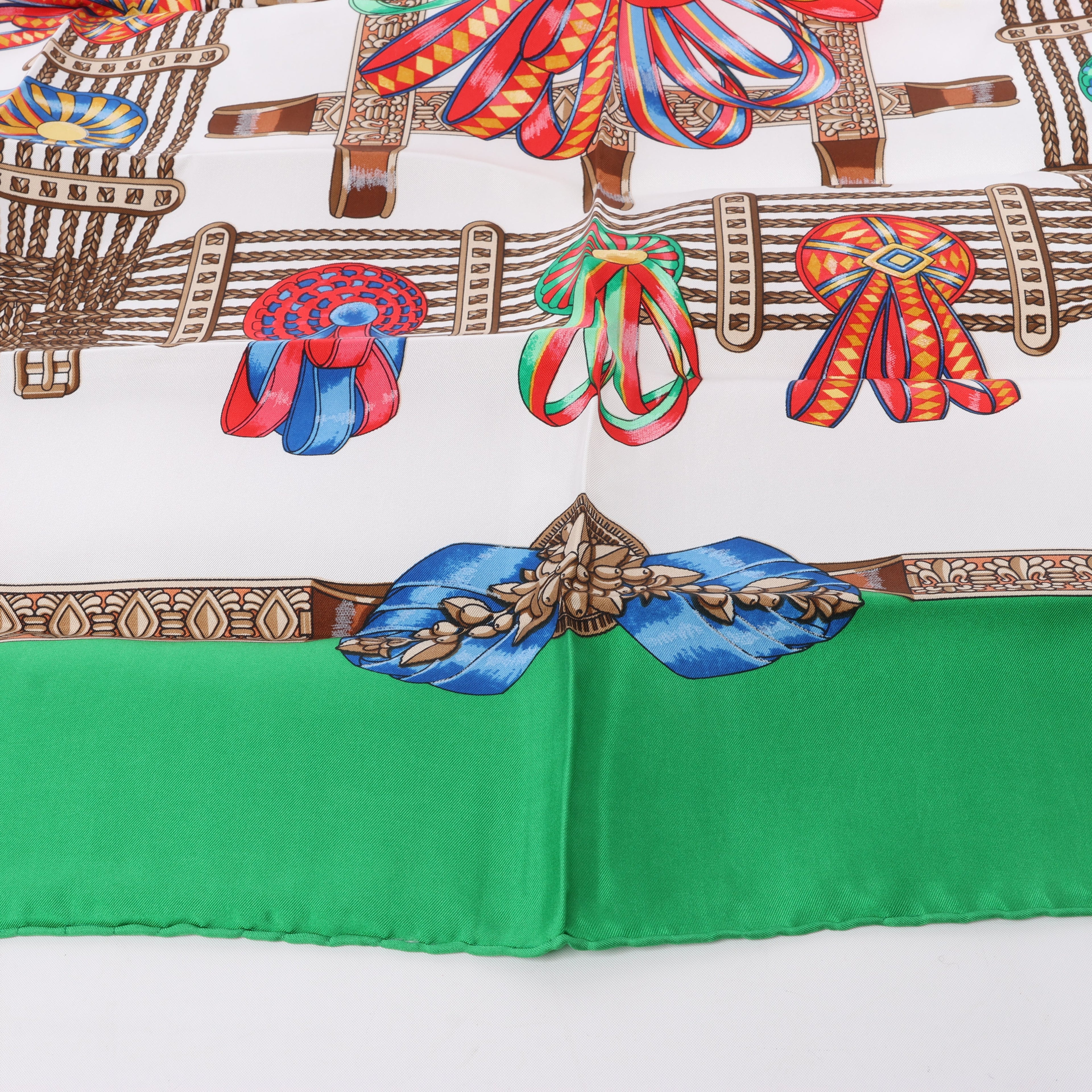 Hermès Carré 90 "Les Rubans du Cheval" Silk handkerchief in Green