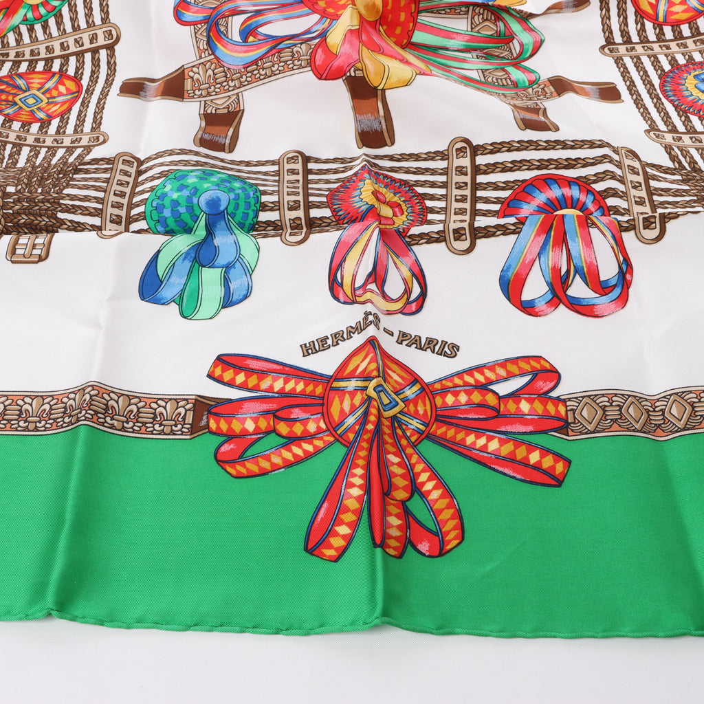 Hermès Carré 90 "Les Rubans du Cheval" Silk handkerchief in Green