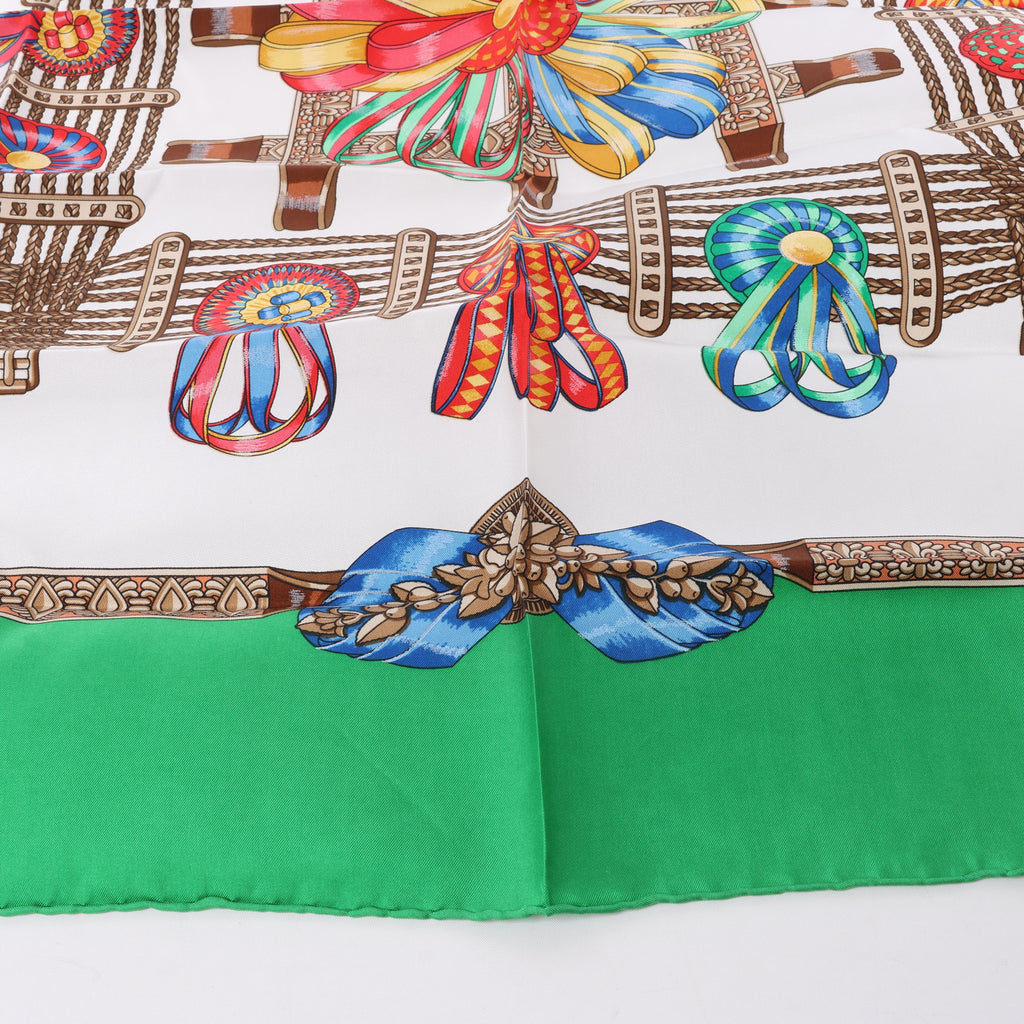 Hermès Carré 90 "Les Rubans du Cheval" Silk handkerchief in Green