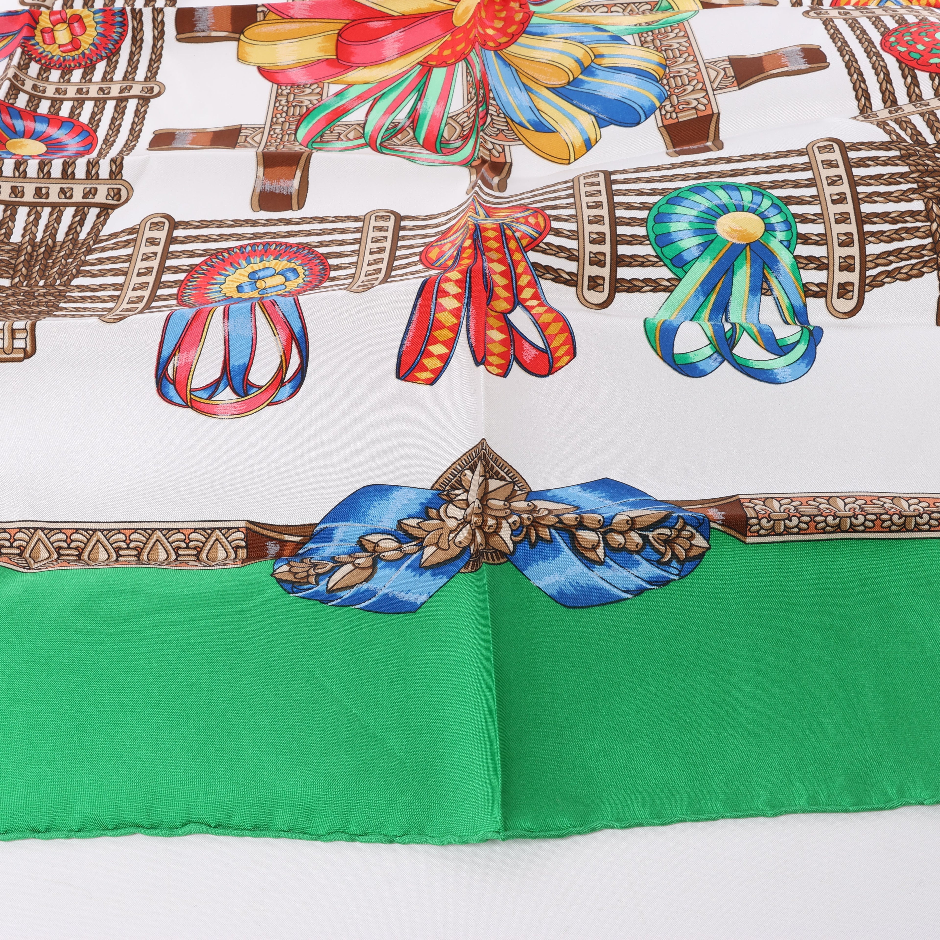 Hermès Carré 90 "Les Rubans du Cheval" Silk handkerchief in Green